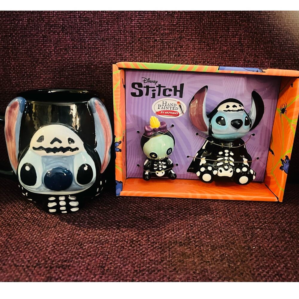 Halloween Hand painted stitch mug and salt n pepper shakers